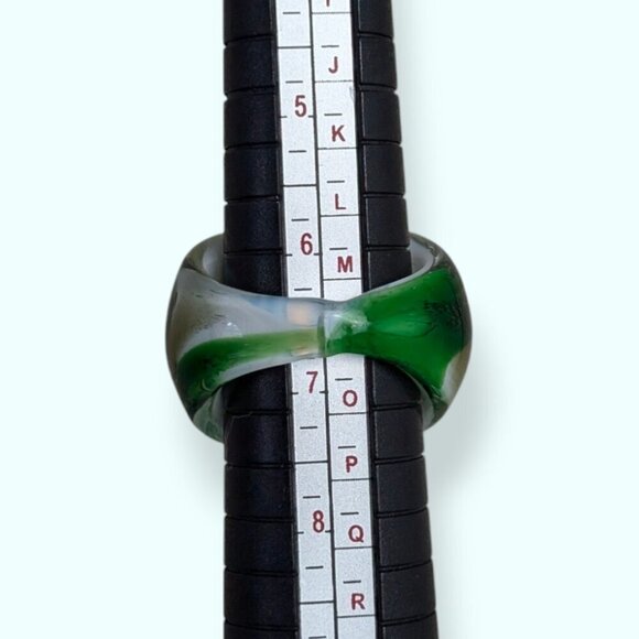 (2/$20) Vintage Murano Green Swirl Glass Ring - Picture 7 of 7